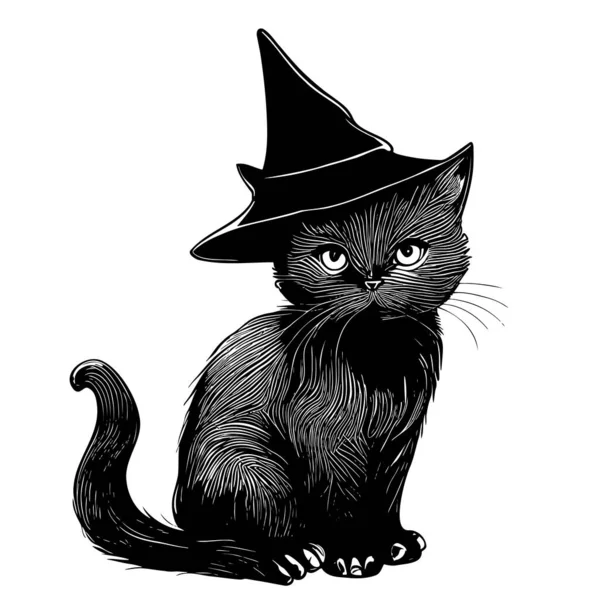 Black Cat Hand Drawn Sketch Doodle Halloween Style Illustration — Stock Vector