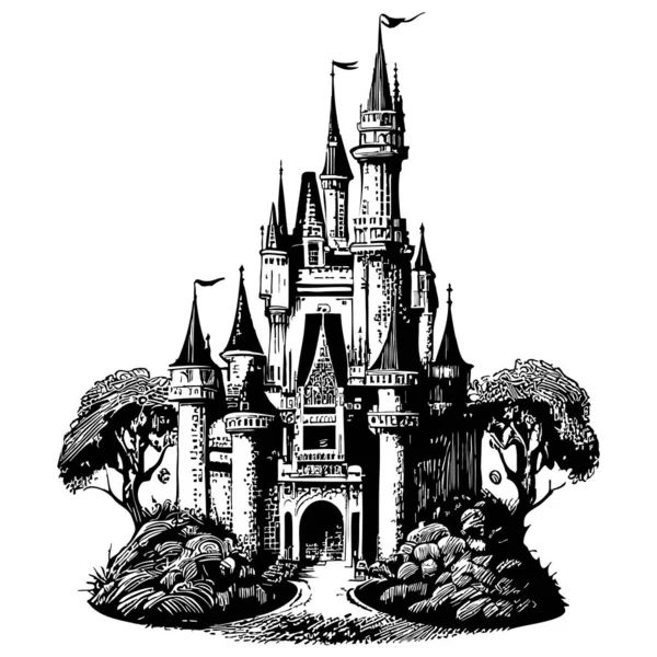 Esquisse Château Antique Dessinée Main Dans Une Illustration Style Doodle — Image vectorielle