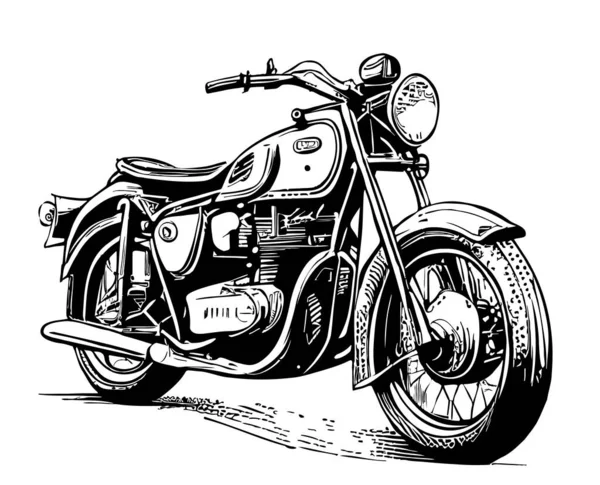 Motorrad Retro Skizze Handgezeichnet Doodle Stil Illustration — Stockvektor