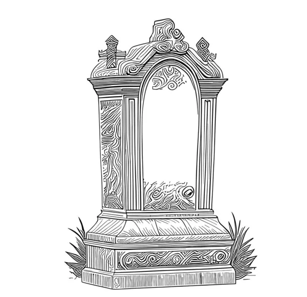 ドアスタイルのイラストで描かれたレトロな墓石スケッチの手 — ストックベクタ