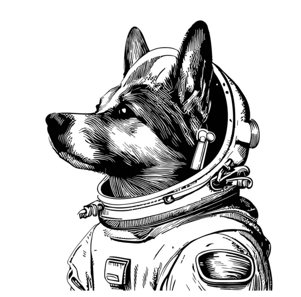 Astronot Köpek Uzay Eli Çizimi Çizimine Bakıyor — Stok Vektör