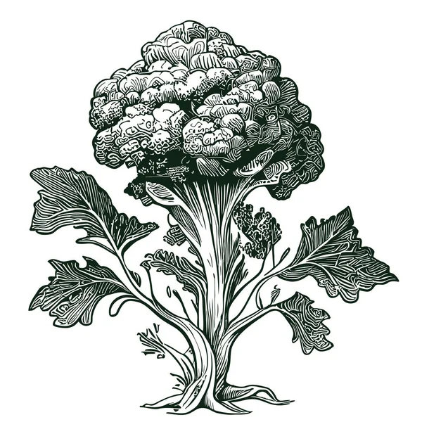 Boceto Col Brócoli Ilustración Frutas Verduras Dibujadas Mano — Vector de stock