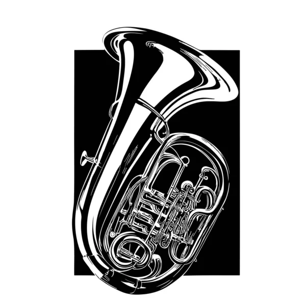 Trompet Retro Müzik Aleti Elle Çizilmiş Çizim Çizimi — Stok Vektör