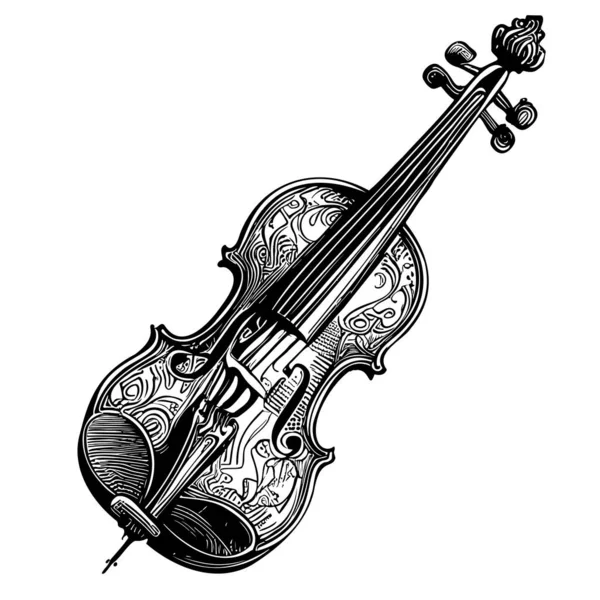 Violino Retrò Strumento Musicale Disegnato Mano Disegno Illustrazione — Vettoriale Stock