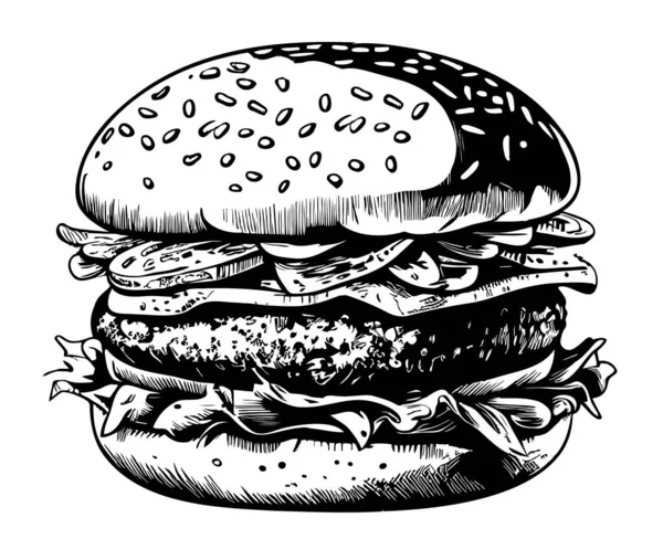Burger Fastfood Skizze Doodle Stil Gezeichnet — Stockvektor