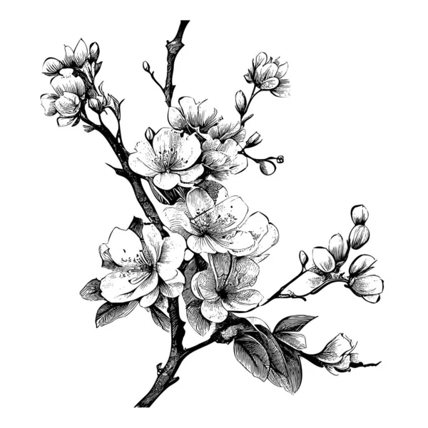 Ανθέαση Σκίτσο Sakura Στυλ Doodle Διανυσματική Απεικόνιση Λουλούδια — Διανυσματικό Αρχείο