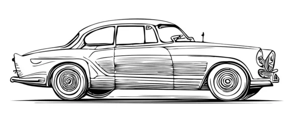Schizzo Retrò Auto Disegnato Stile Doodle Vettoriale Illustrazione Cartone Animato — Vettoriale Stock