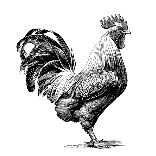 Rooster Çiftliği Çizimi Karalama Stili Tarım Vektörüyle Çizilmiş — Stok Vektör