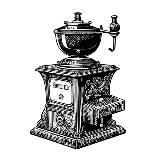 Кофемолка Ретро Эскиз Руки Нарисован Стиле Каракули Кофе — стоковый вектор