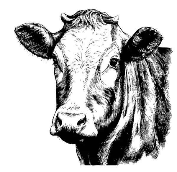 Рисунок Стиле Гравюры Изображением Головы Коровы — стоковый вектор