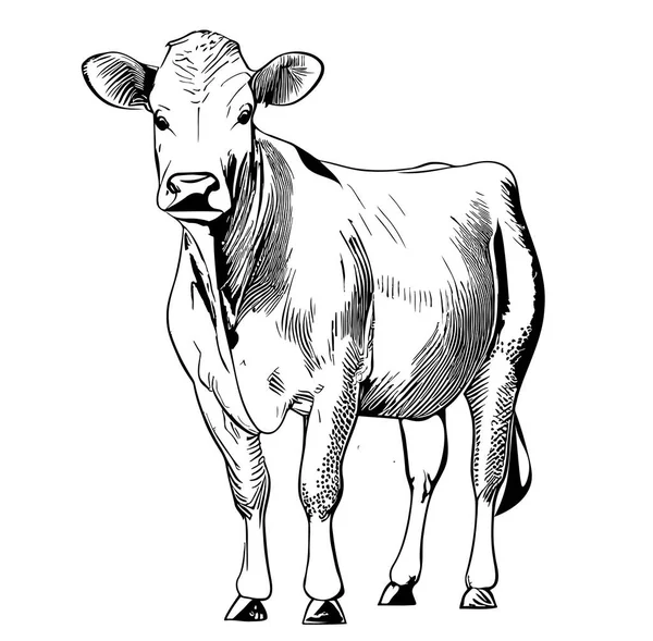 Szkic Krowy Ręcznie Rysowane Grawerowanie Styl Ilustracja Kreskówek — Wektor stockowy