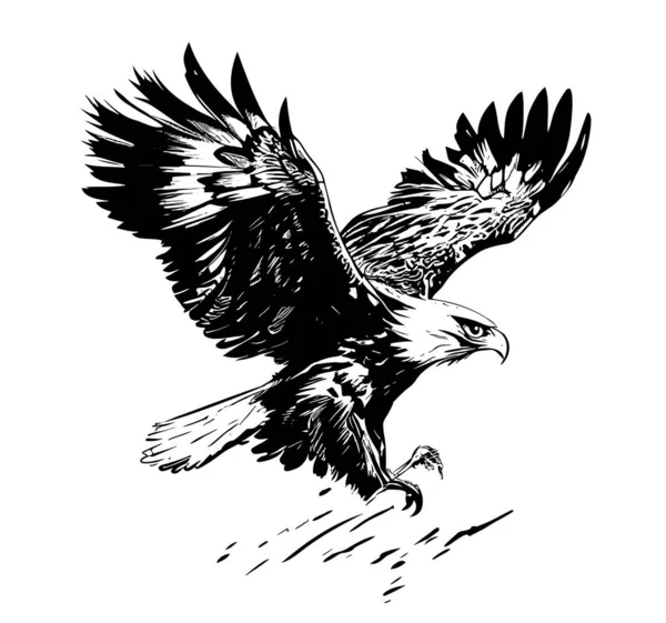 Eagle Croquis Volant Dessin Main Illustration Style Gravure — Image vectorielle