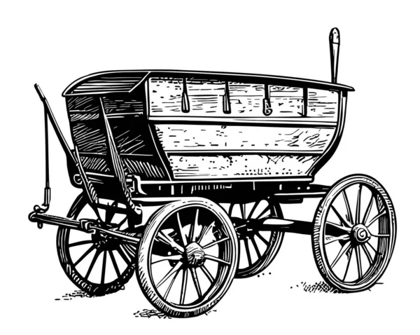 Skica Vozíku Farmy Ručně Kreslené Rytém Stylu Ilustrace — Stockový vektor
