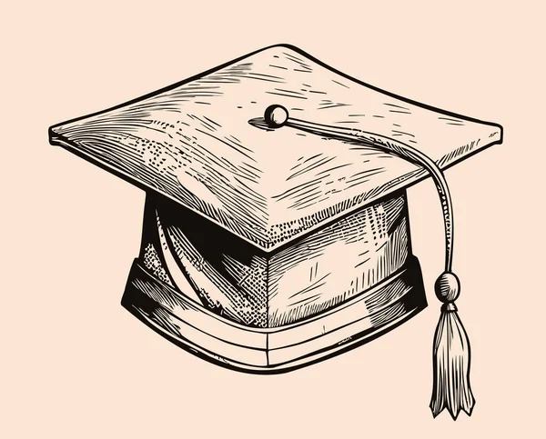 Graduação Estudante Chapéu Esboço Mão Desenhado Esboço Ilustração — Vetor de Stock