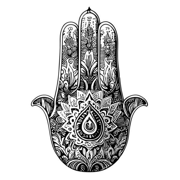 Ręka Fatima Amulet Retro Szkic Ręcznie Rysowane Szkic Ilustracja — Wektor stockowy