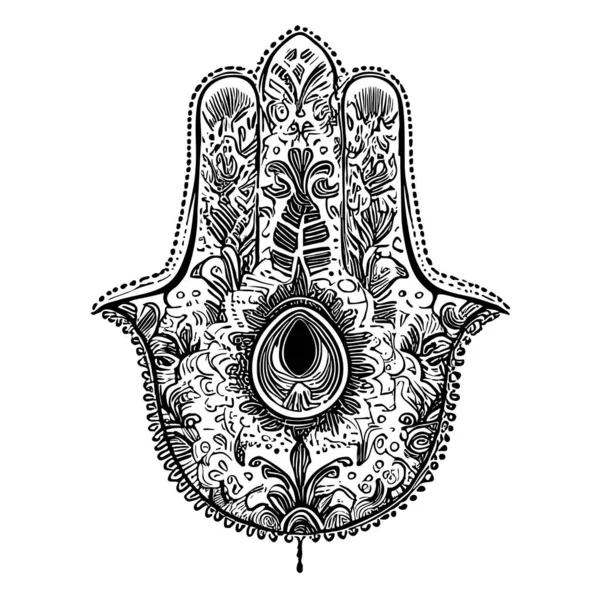 Fatimas Mão Amuleto Retrô Esboço Mão Desenhado Esboço Ilustração — Vetor de Stock