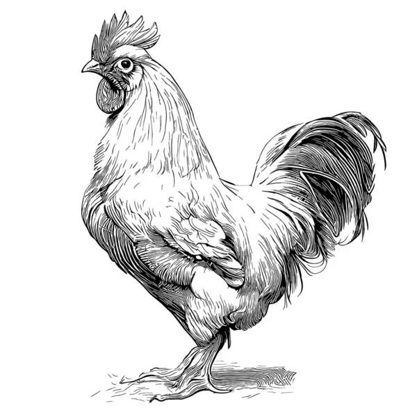 Croquis Coq Ferme Dessiné Main Dans Style Doodle Vecteur Agricole — Image vectorielle