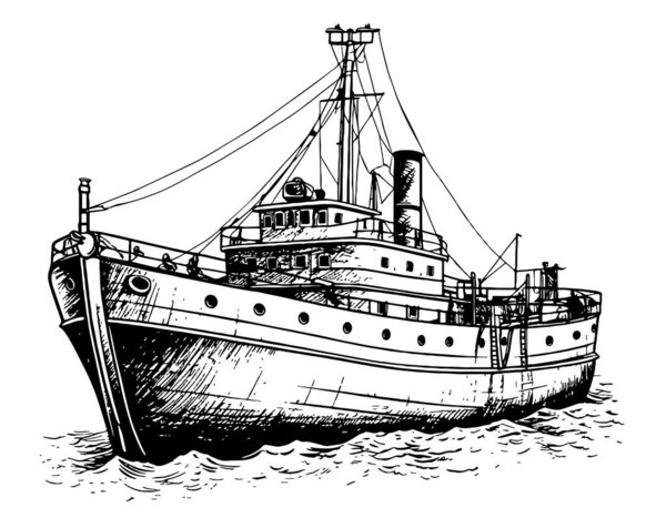 Ретро-корабль эскиз вручную рисовал мореходную тему Вектор