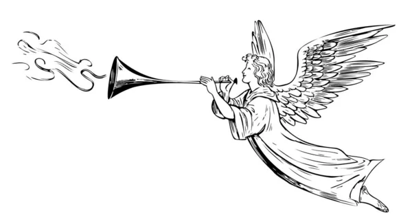 Ange Avec Des Ailes Croquis Main Dessiné Dans Style Doodle — Image vectorielle