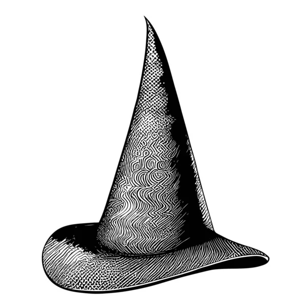 Retro Witch Hat Hand Drawn Sketch Halloween Illustration — Stock Vector