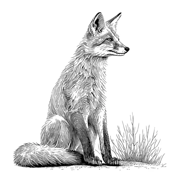 Krásná Liščí Skica Ručně Kreslené Vektorové Ilustrace Divoká Zvířata — Stockový vektor