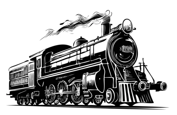 Ретро Поезд Ручной Работы Эскиз Пассажирский Трансфер Иллюстрация — стоковый вектор