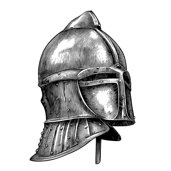 Knight Helmet Sketch Hand Drawn Middle Ages Illustration — Stock Vector