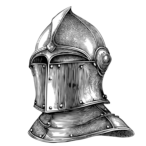 Knight Helmet Sketch Hand Drawn Vector Illustration Middle Age — Stock Vector