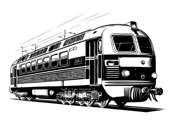 Винтажный Эскиз Поезда Пассажирский Трансвекторный Рисунок — стоковый вектор