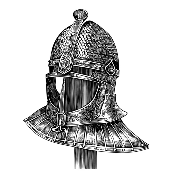 Knight Helmet Medieval Sketch Hand Drawn Middle Ages Illustration — Stock Vector