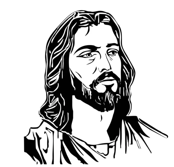 Wajah Yesus Sketsa Tangan Digambar Dengan Gaya Corat Coret Vektor - Stok Vektor