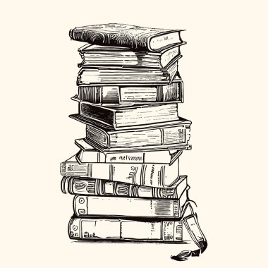 Eski kitap yığınları. Eskiz çizimi. El çizimi Vektör.