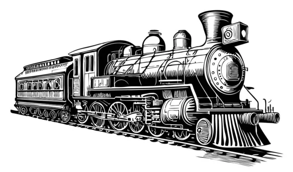 Tren Vapor Retro Boceto Dibujado Mano Ilustración Trans Pasajeros — Vector de stock