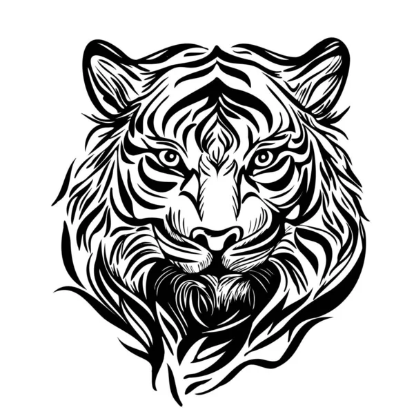 Face Cartoon Tiger Hand Drawn Sketch Vector — Stock Vector
