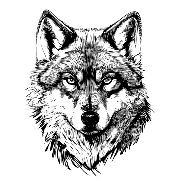 Wolf Face Realistic Hand Drawn Sketch Illustration Wild Animals — Stock Vector