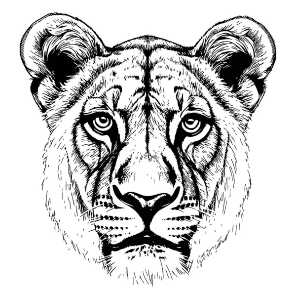 Disegno Disegnato Mano Del Volto Del Leone Animali Vettoriali Safari — Vettoriale Stock