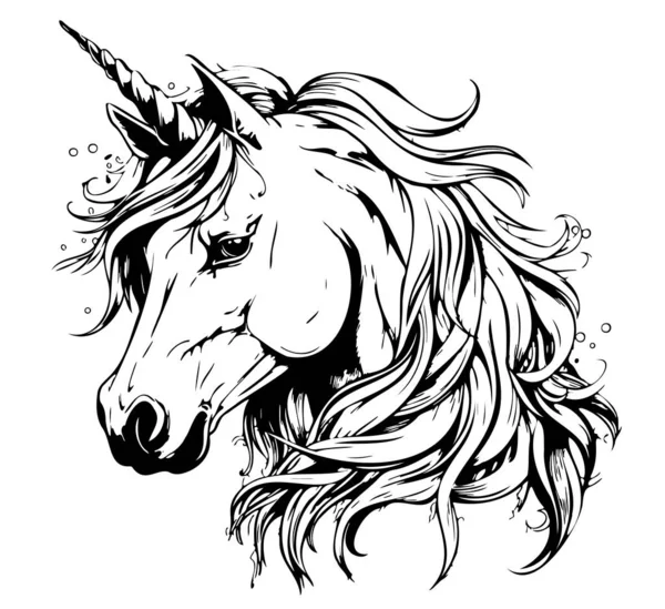 Unicorn Wajah Peri Sketsa Tangan Digambar Ilustrasi - Stok Vektor
