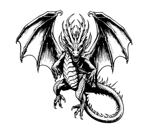 ドラゴンフライング 漫画手描きスケッチベクター野生動物 — ストックベクタ