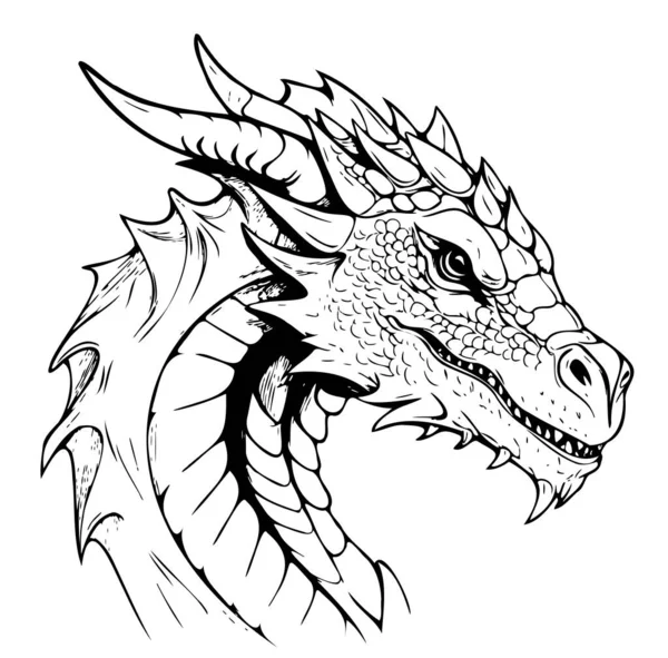 Dragon Κεφάλι Κινουμένων Σχεδίων Χέρι Σκίτσο Διάνυσμα Άγρια Ζώα — Διανυσματικό Αρχείο