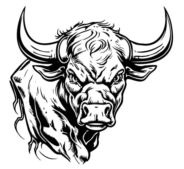 Angry Bull Logo Sketch Hand Drawn Vector — Stock Vector