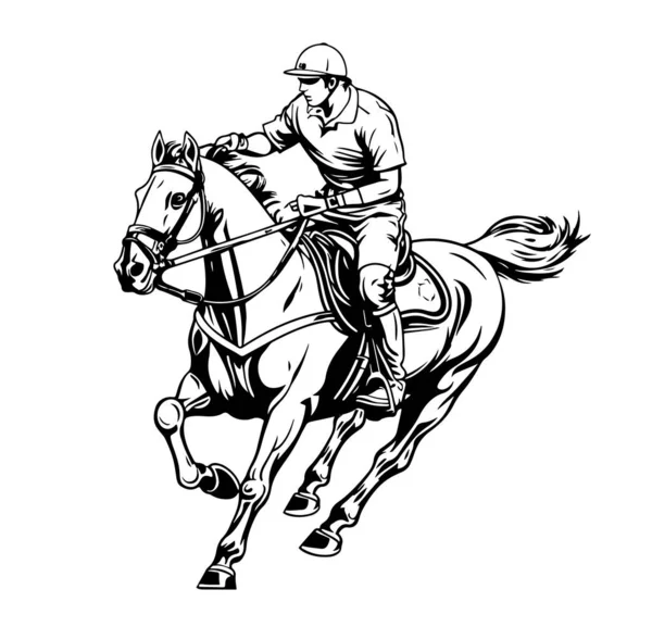 Polo Gamer Riding Horse Hand Drawn Sketch Illustration — Stock Vector