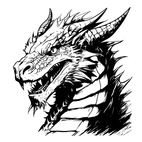 Dragon Πορτρέτο Κινούμενο Σχέδιο Χέρι Διάνυσμα Εικονογράφηση Άγρια Ζώα — Διανυσματικό Αρχείο