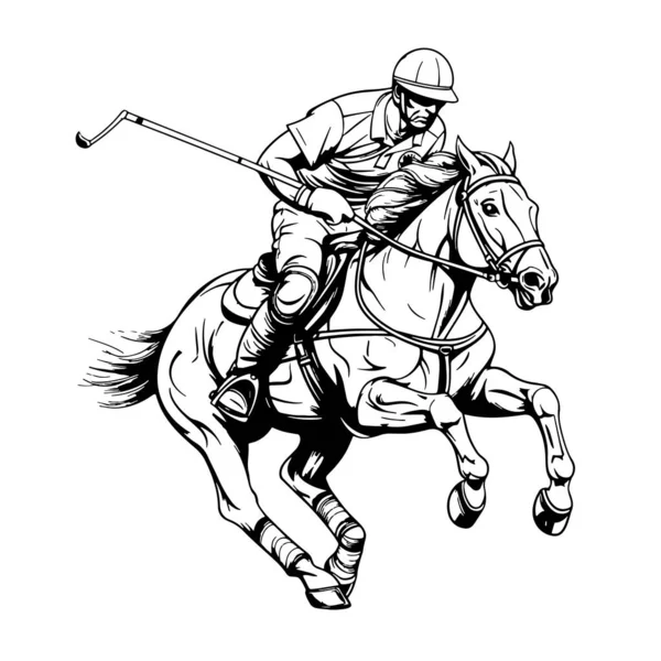 Polospeler Het Paard Hand Getekend Schets Vector — Stockvector