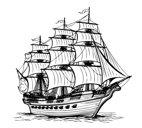 Vintage Pirate Ship Sketch Hand Drawn Vintage Sea Transport Vector — Stock Vector