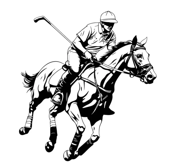 Jugador Polo Montando Caballo Bosquejo Dibujado Mano Vector Ilustración Deporte — Vector de stock