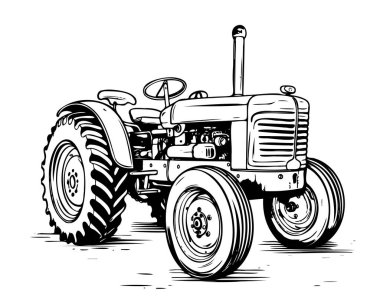 Retro Tractor Sketch Hand Drawn Graphic Farm Transport Vector clipart