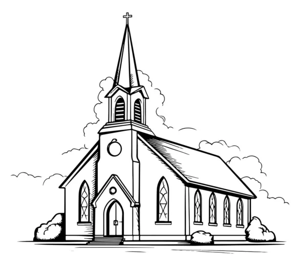 Sketsa Gambar Tangan Gereja Tua Vektor - Stok Vektor