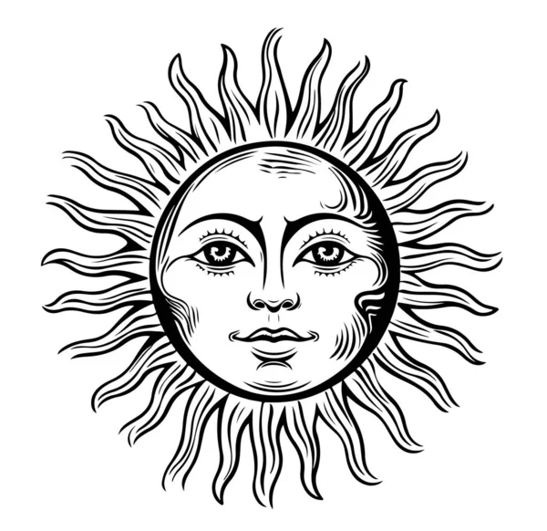 Ручной Эскиз Лица Солнца Нарисованный Графическим Вектором — стоковый вектор