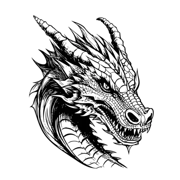 Dragon Huvud Tecknad Hand Ritad Skiss Vektor Illustration Wild — Stock vektor