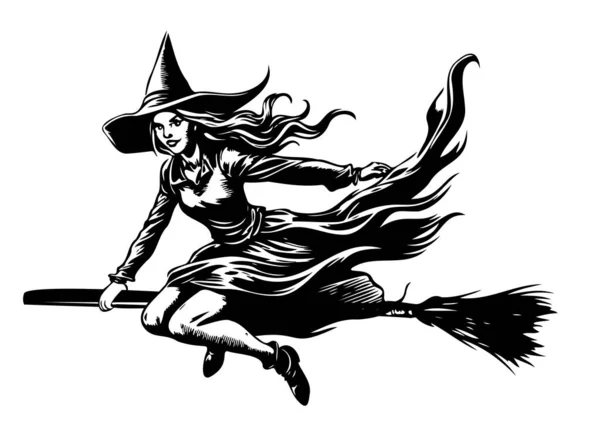 Witch Cartoon Sketch Hand Drawn Halloween Vector — Stock Vector